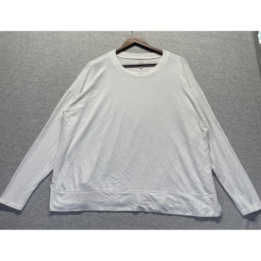 Lucky Brand Shirt Women's XL White Tight‎ Knit Stretch Oversized Ribbed Hem Slit
